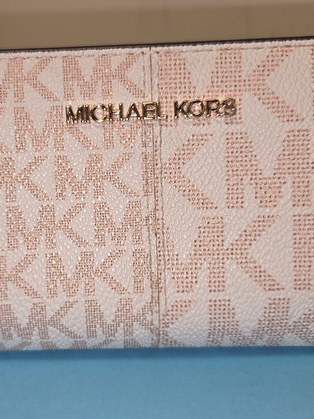 Michael Kors Pink Signature Continental Wallet with Gold Logo